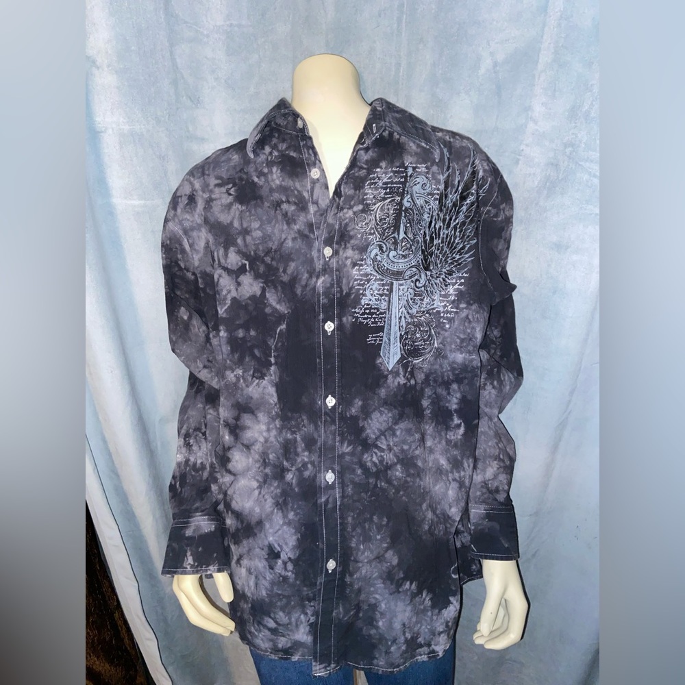 Eighty Eight Apparel Shirt Mens Large Crosses Bleach Dye Button Up Grunge, EUC